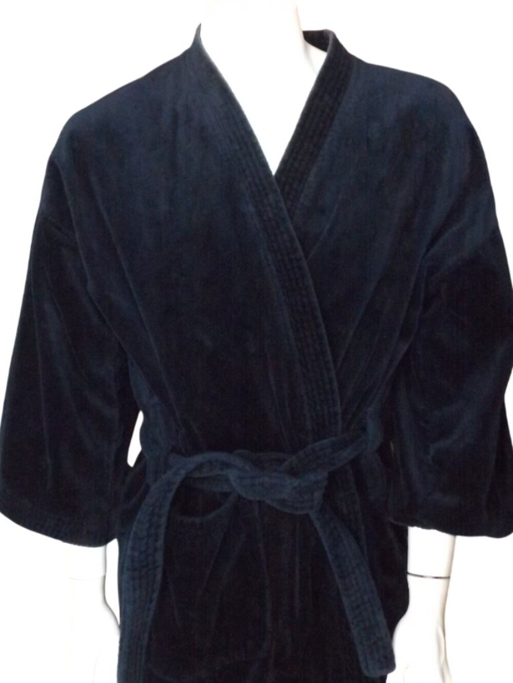 Vintage Terrycloth Robe, M/L, Navy Blue, Heavy Plush, Pocket, Self Tie Sash - Picture 2 of 10